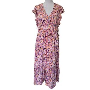 NWT Julia Jordan Pintuck Floral Print Flutter Sleeve Dress Sz 10 Cottagecore